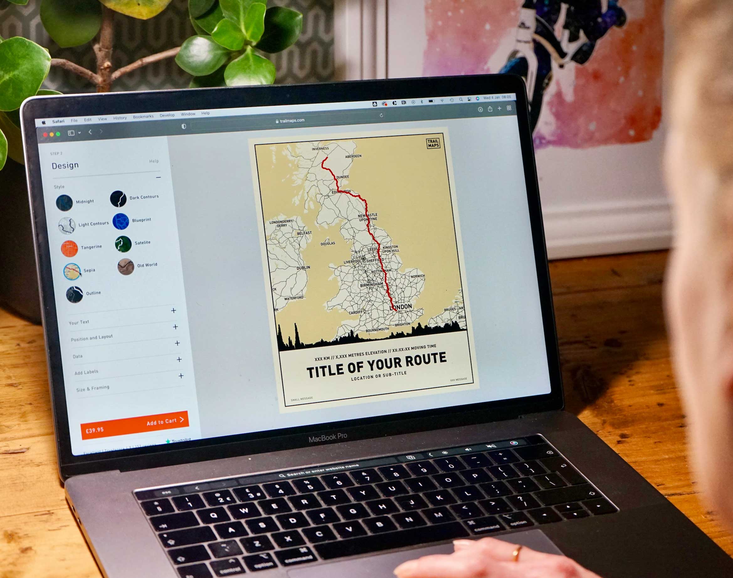 Using our bespoke map art designer on an apple laptop