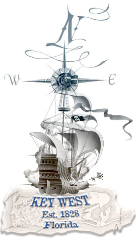 Key West pirate ship hoodie vintage map est 1828