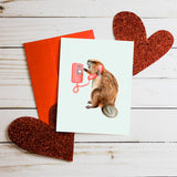 Valentine's day card, hello i love you, carte st-valentin, allo je t'aime, amélie legault, castor, castor au téléphone, beaver