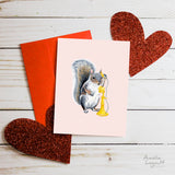 Valentine's day card, hello i love you, carte st-valentin, allo je t'aime, amélie legault, écureuil, écureuil au téléphone, squirrel