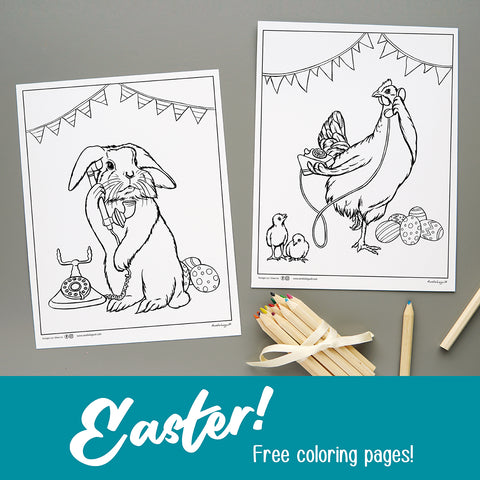 Easter coloring pages, free coloring, amelie legault, easter bunny, easter hen, chicks, easter eggs