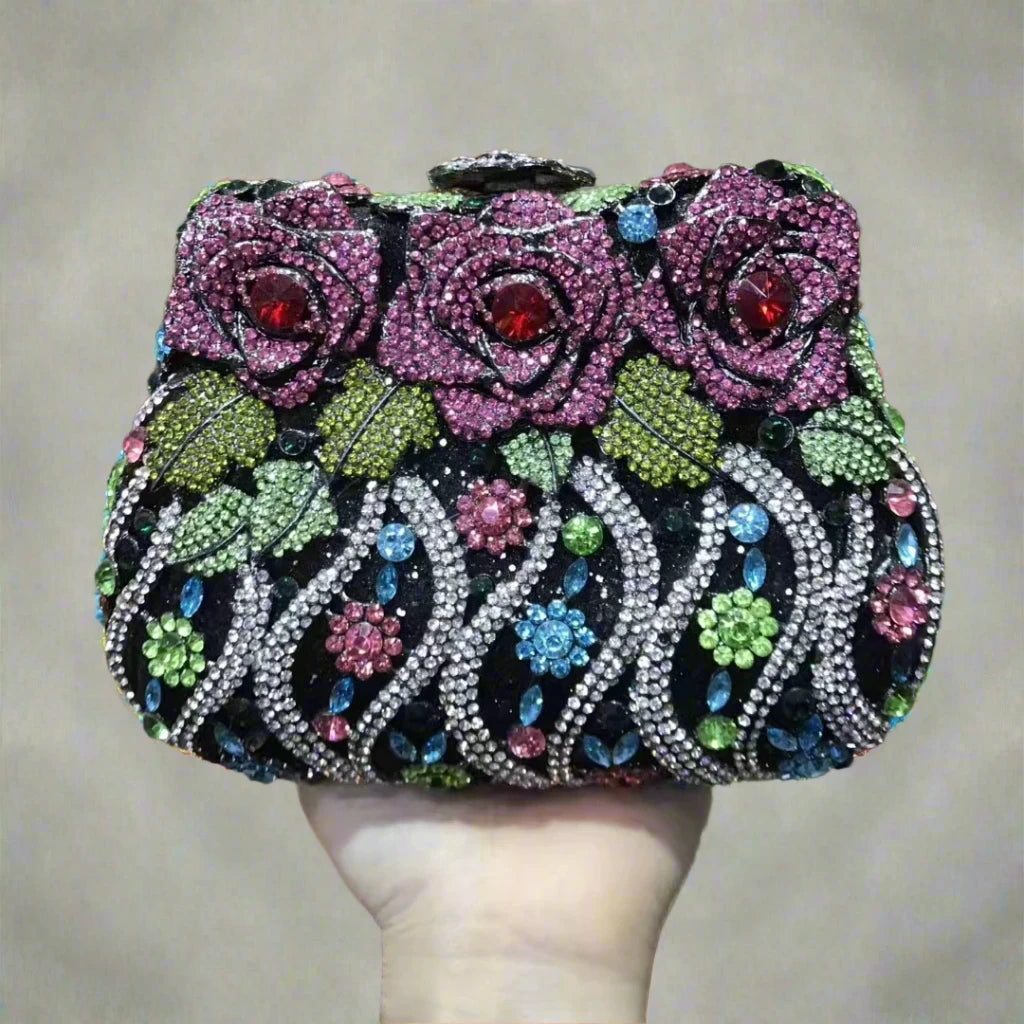 Crystal Flower Minaudiere Clutch