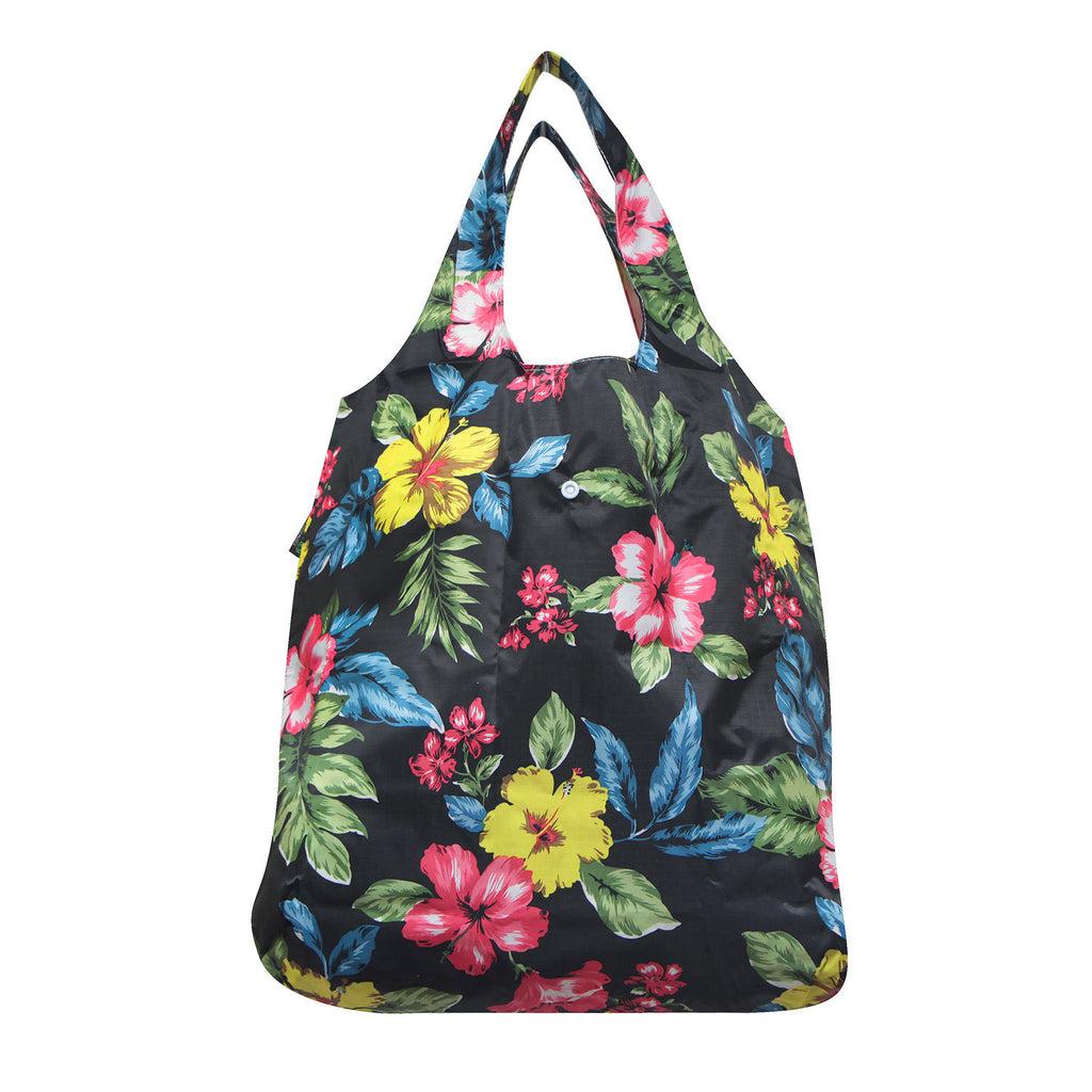 Foldable Reusable Shopping Bag PLUMERIA - BLACK – Aloha Ave Store ...