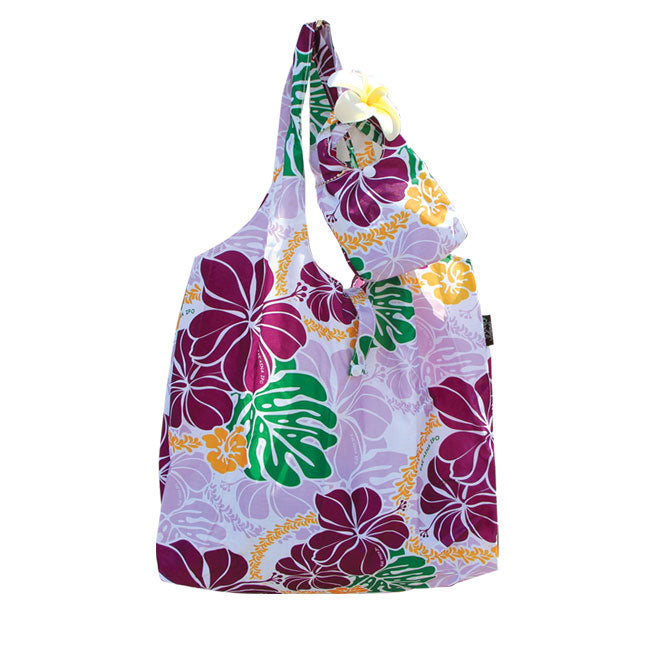 Foldable Reusable Hawaii Shopping Bags Floral Aloha - SAPPHIRE / PURPL ...