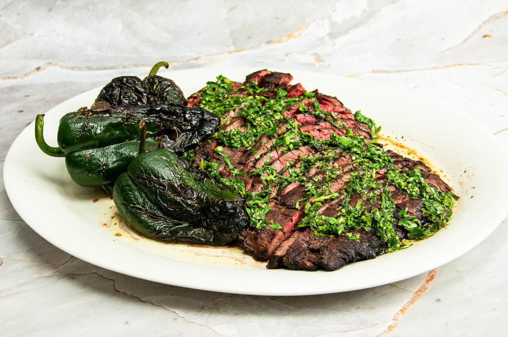 grilled bison flank steak and salsa verde