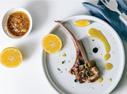 Honey-Lemon Lamb T-Bone Chops with Greek Olive Relish