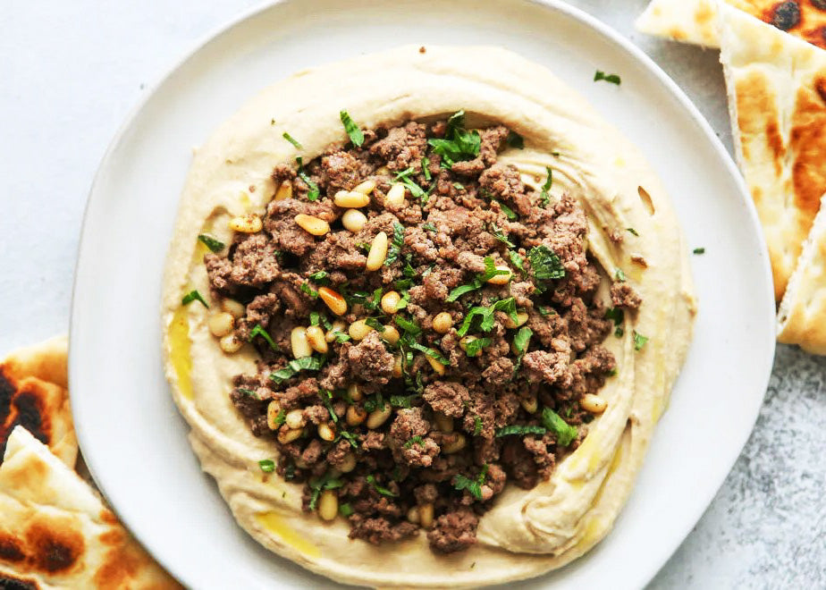 lamb sausage pita and hummus