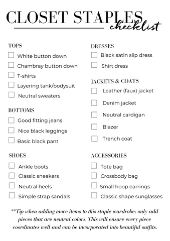 list of closet essentials for fashionable clothing