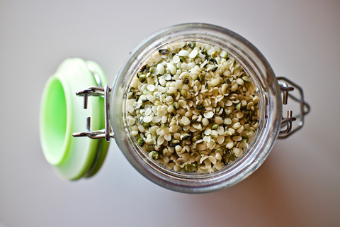 Jar of healthy hemp seeds