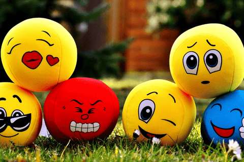 Plush toys showing a range of emotions