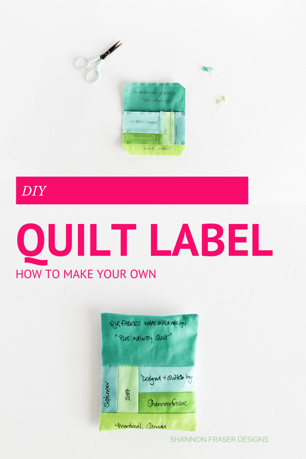 DIY quilt label tutorial with step by step pictures and instructions + free pattern download to make your own quilt labels at home | Shannon Fraser Designs #quilttutorial #quiltlabel