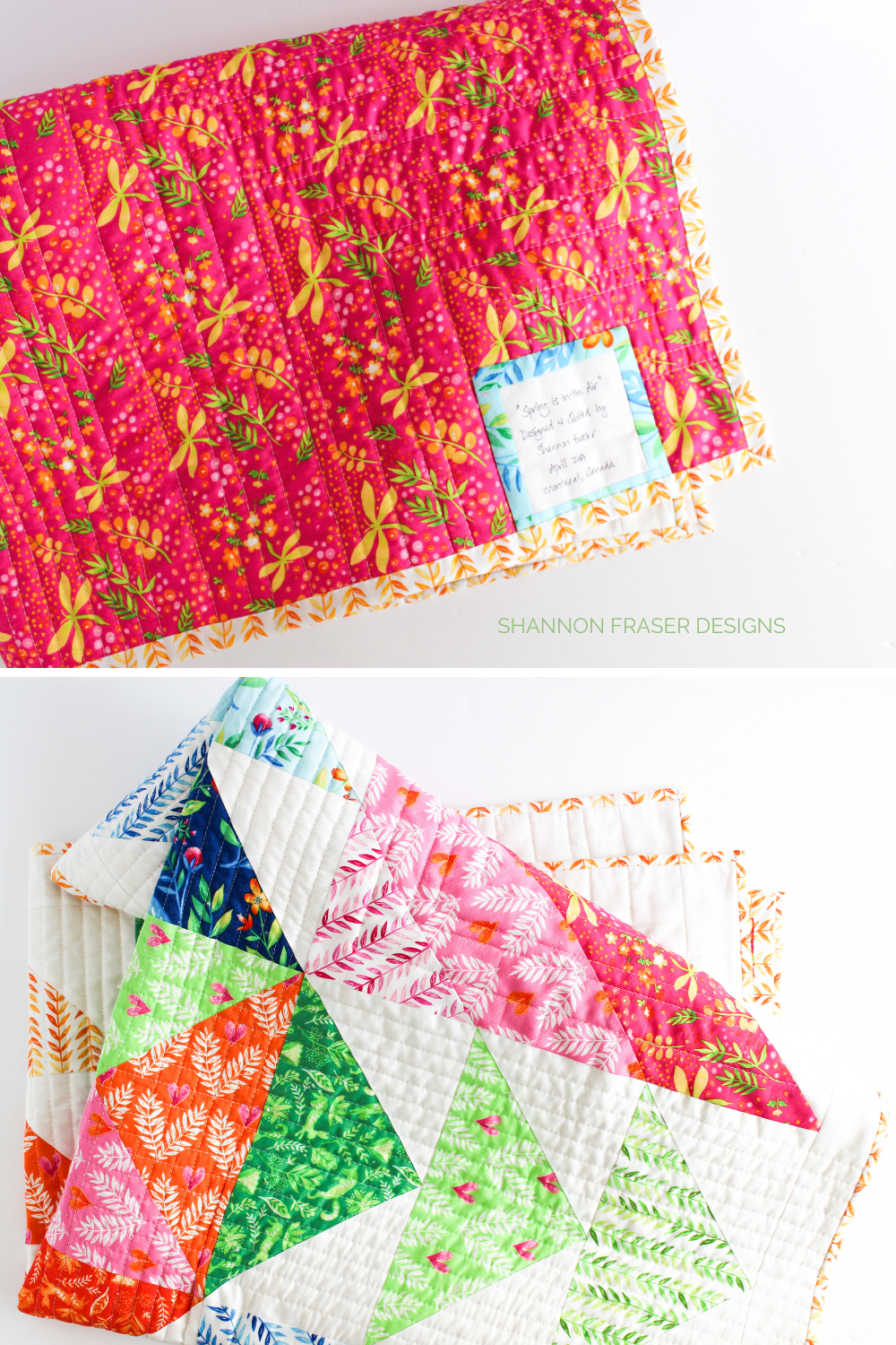 Spring is in the Air quilt featuring the handmade custom quilt label on the back | DIY Quilt Label Tutorial + free download by Shannon Fraser Designs #quiltlabel #babyquilt #modernquilt