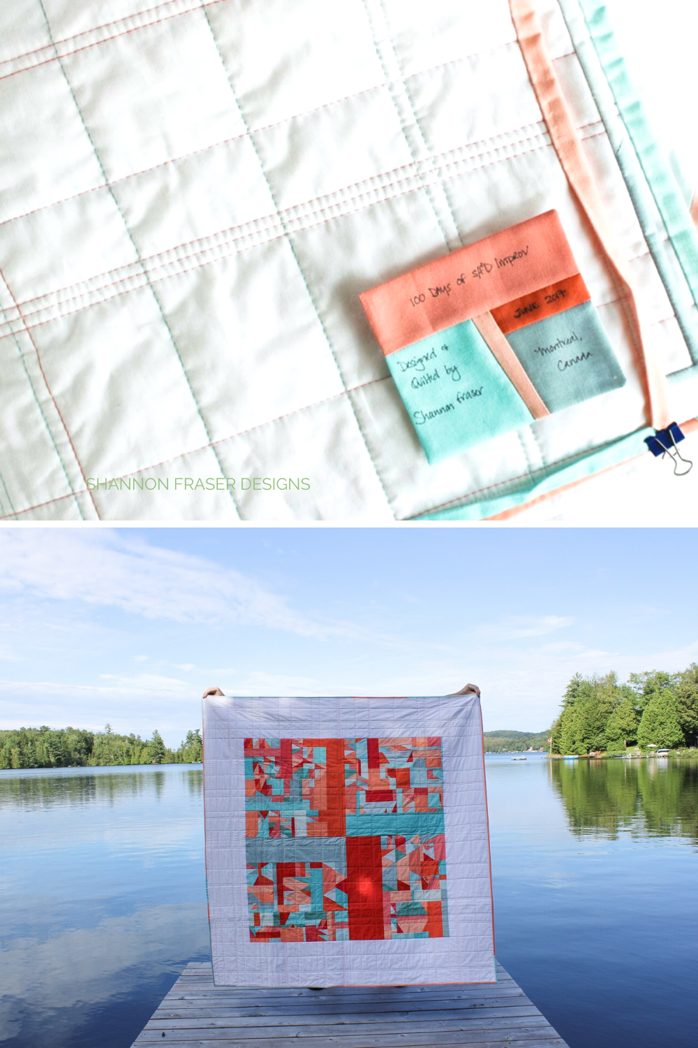 100-Days of sfD Improv quilt featuring the custom handmade quilt label on the back | DIY Quilt Label Tutorial + Free pattern download | Shannon Fraser Designs #quiltlabel #modernquilt #quilttutorial