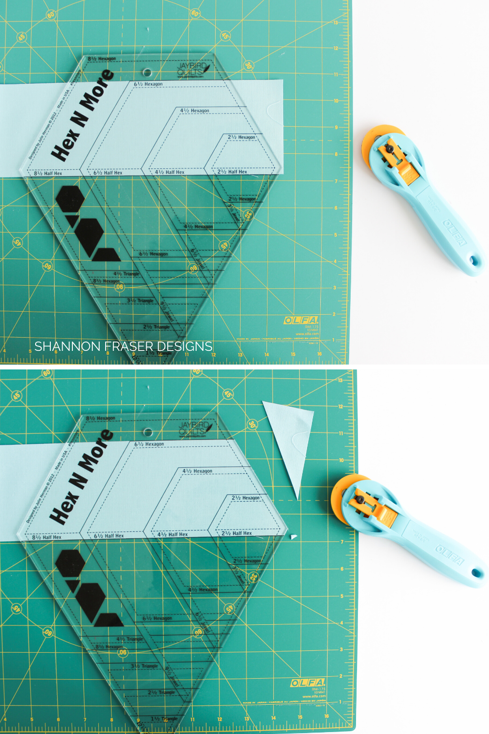 Cutting half hexies with the Hex 'n More Ruler | Tutorial | Shannon Fraser Designs