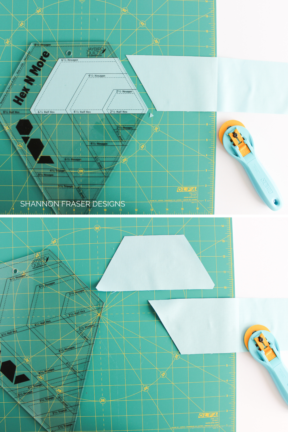 Making the final cuts on the half hexies using the Hex 'n More ruler