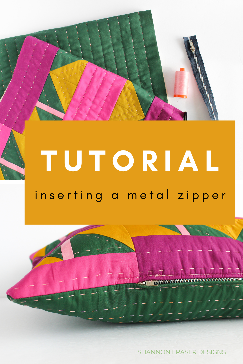 How to insert a metal zipper in the Shattered Star lumbar pillow | Sewing Tutorial | Shannon Fraser Designs #howtosew