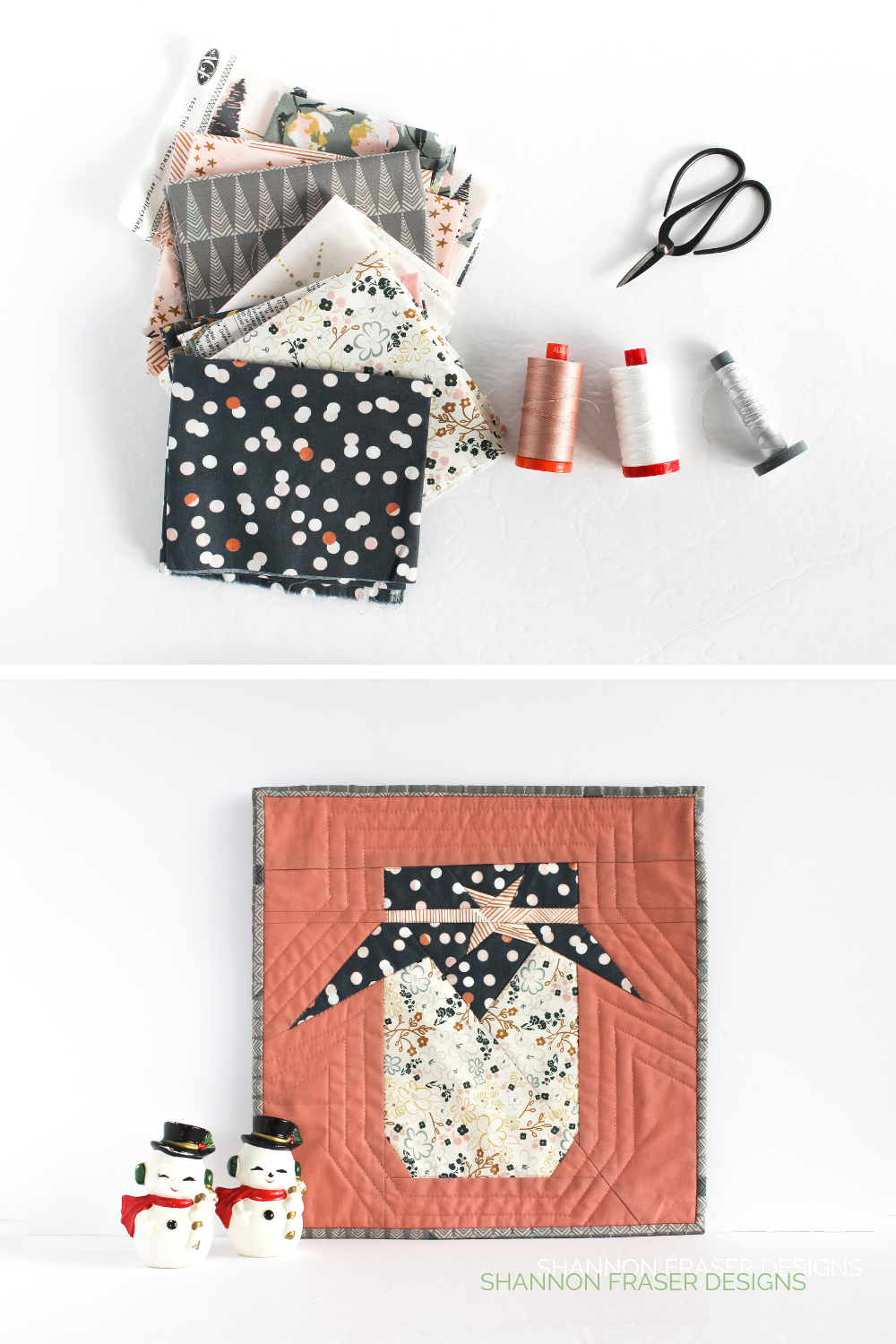 You only need a few fat quarters to make the Jolly Jelly fpp block! Here I've turned it into a mini quilt to celebrate the holidays and Quiltmas Spectacular 2020 | Shannon Fraser Designs #fppblock