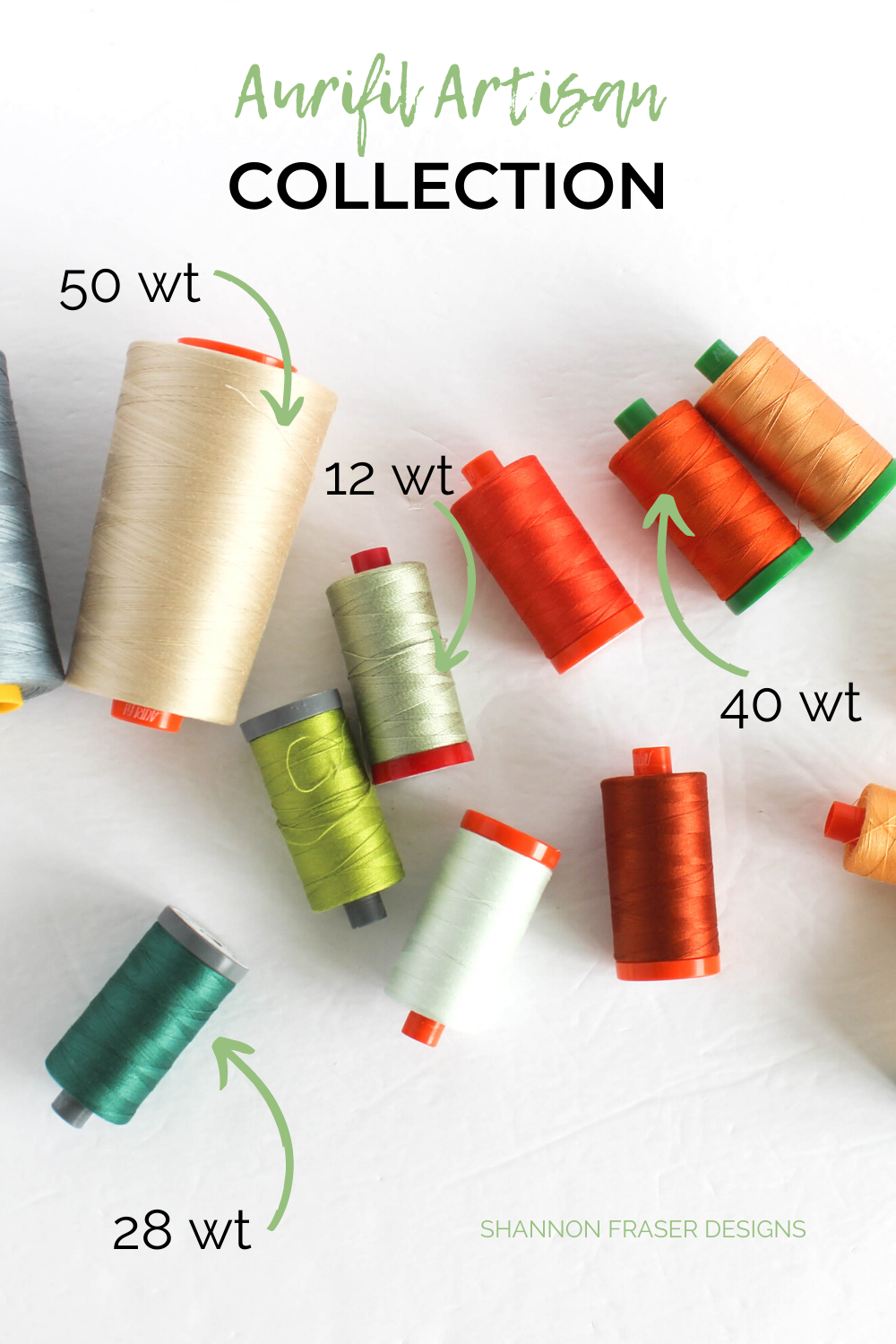 Different Aurifil Thread weights included in the Aurifil Artisan 2021 Collection | Shannon Fraser Designs #threadweight