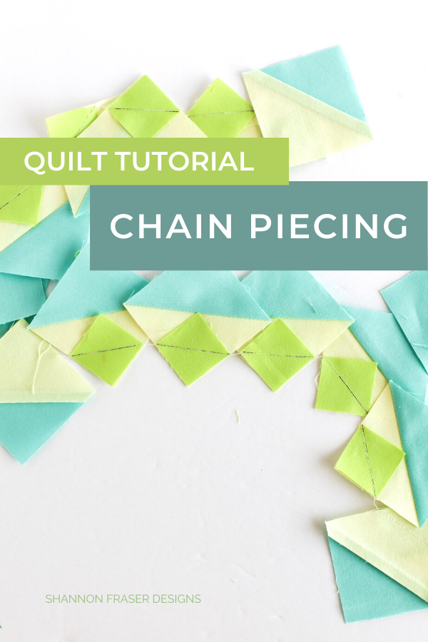 Half square triangles all connected after being chain pieced | Quilt Tutorial: Chain piecing | Shannon Fraser Designs