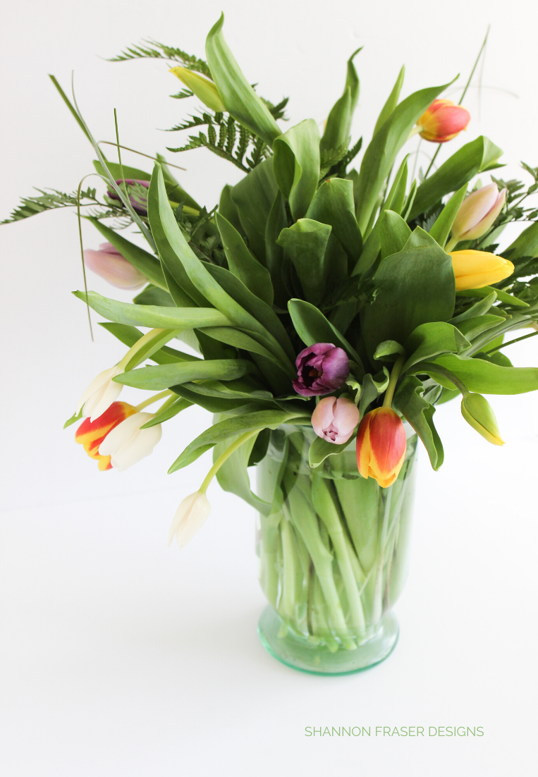 Bouquet of colourful tulips in vase | Shannon Fraser Designs