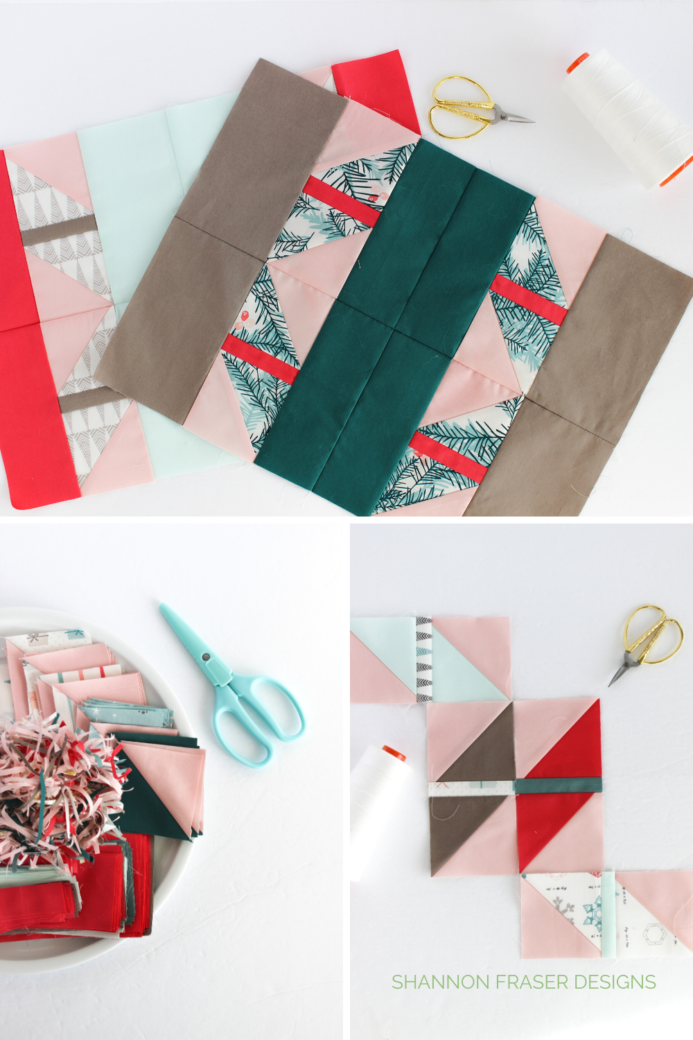 Shattered Star Holiday Quilt blocks in various stages of quilting | Shattered Star Quilt Along: Week 4 - Small piecing tips | Shannon Fraser Designs #modernquilt