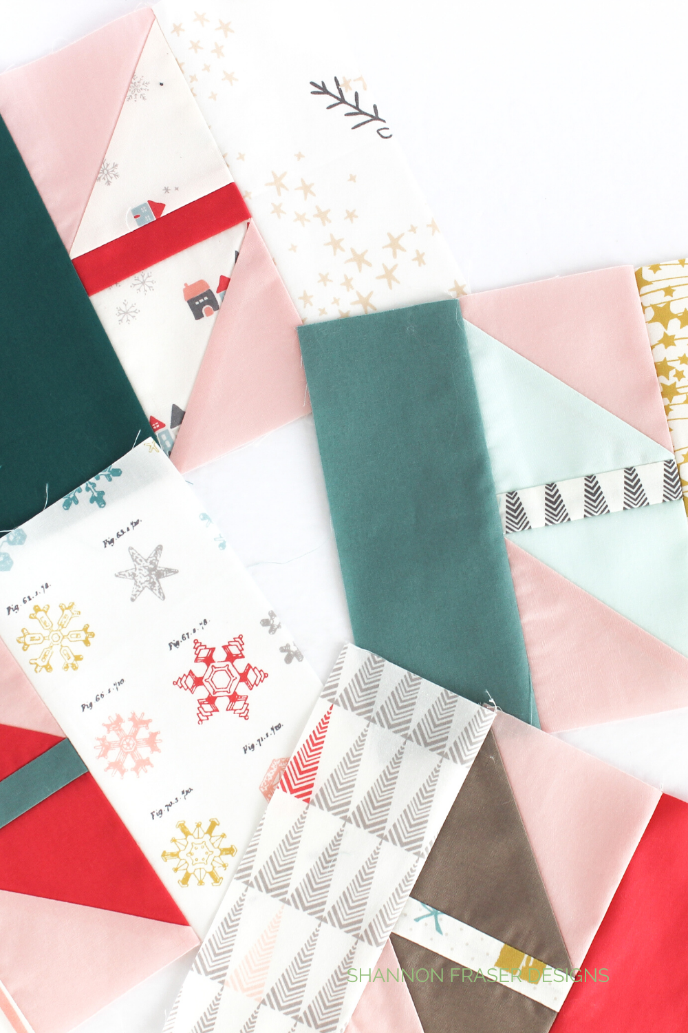 Holiday Shattered Star quilt block units ready to be pieced together | Shattered Star Quilt Along Week 4: Small piecing tips | Shannon Fraser Designs #modernquiltpattern