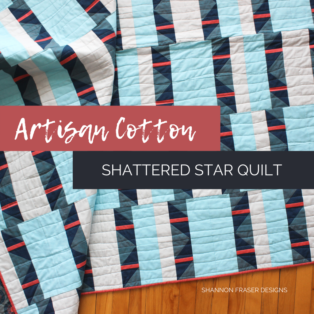 Shattered Star Quilt the Blue and Coral Artisan Cotton one | Shannon Fraser Designs #modernquiltpattern