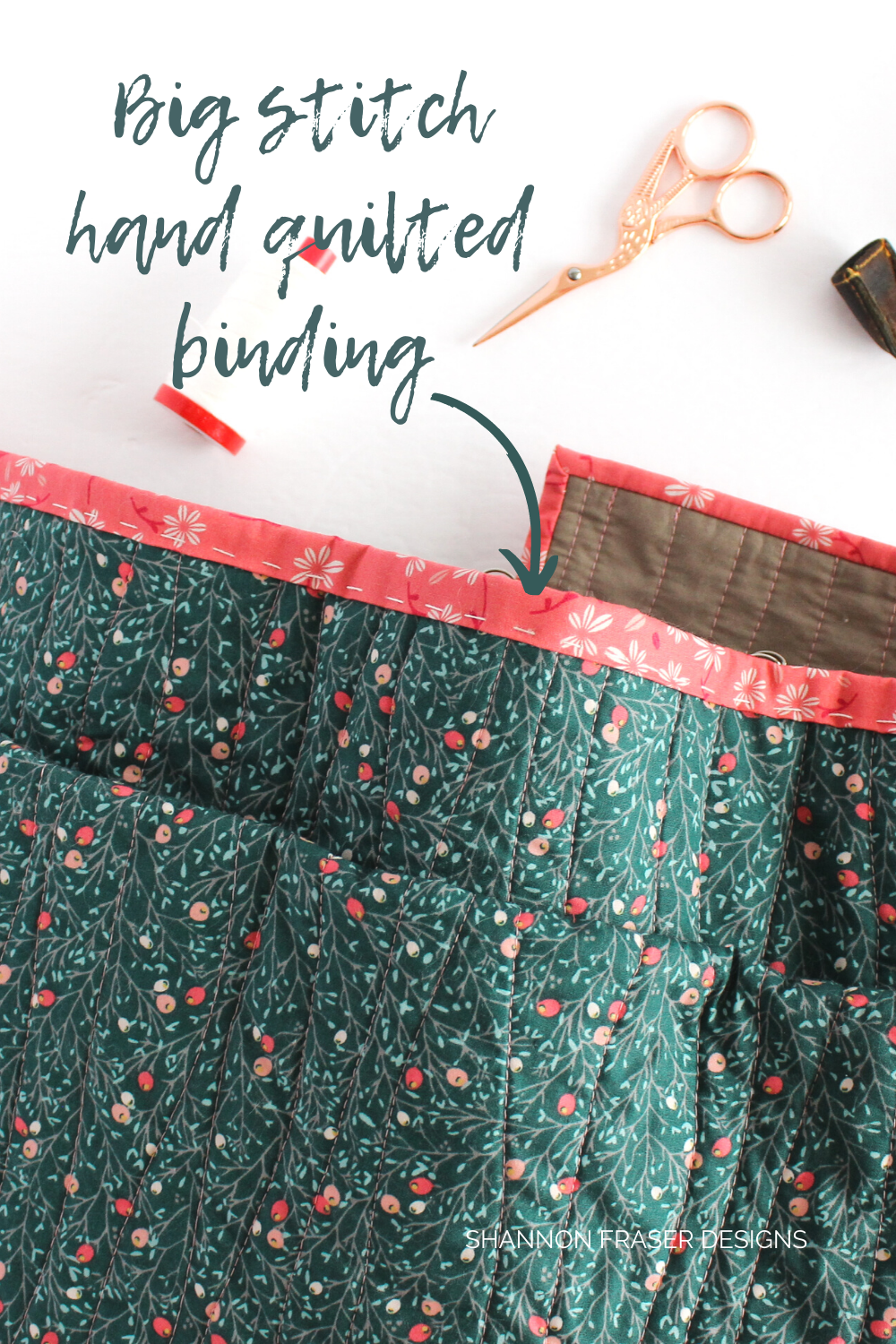 Big stitch hand quilted binding using 12wt Aurifil Thread on the holiday Shattered Star Quilt | Quilt Tutorial: How to bind your quilt | Shannon Fraser Designs #quiltbinding