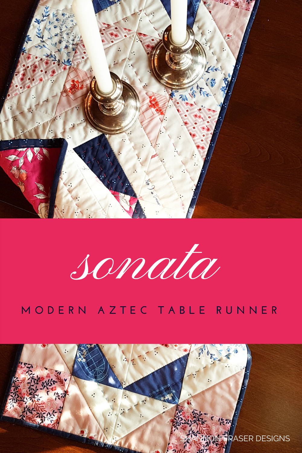 Modern Aztec table runner on a mahogany dining room table with silver candle sticks and white candels | 2019 in Review + 2020 Goals | Shannon Fraser Designs