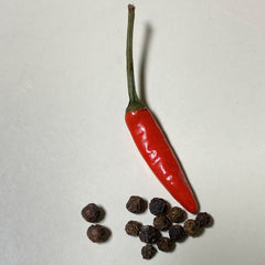 Red chili pepper and black peppercorns