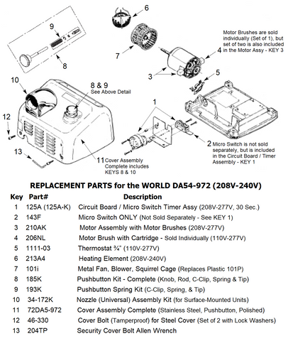 Replacement Parts for the WORLD DA54-972