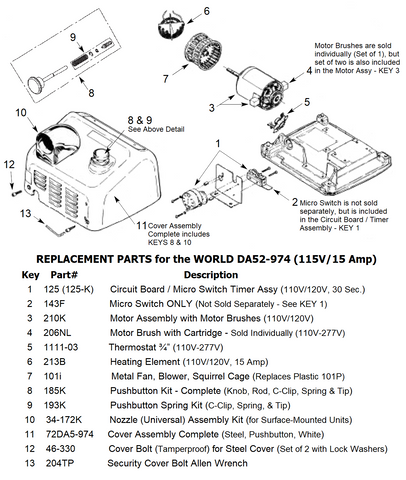 Replacement Parts WORLD DA52-974(115V / 15 Amp)