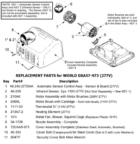 Replacement Parts for the WORLD DXA57-973 (277V)