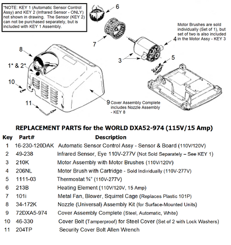 Replacement Parts for the WORLD DXA52-974 (115V / 15 Amp)