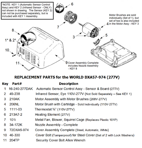 Replacement Parts for the WORLD DXA57-974 (277V)