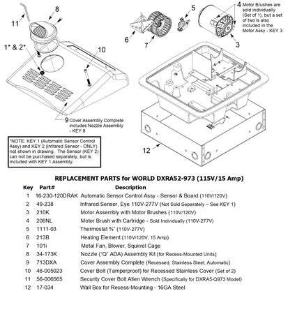 Replacement Parts for the WORLD DXRA52-973 (115V / 15Amp)