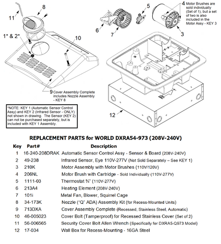 Replacement Parts for the WORLD DXRA54-973 (208V / 240V)