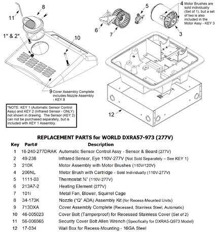 Replacement Parts for the WORLD DXRA57-973 (277V)