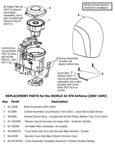 J4-970 Hand Dryer - Specifications Image