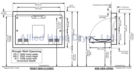 KB100-01ST - Recessed Horizontal Gray Baby Changing Station with Stainless Trim