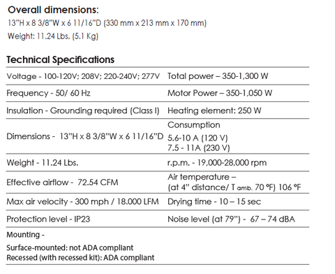 Saniflow® M09ACS-UL-ION MACHFLOW® PLUS Hand Dryer - Specifications Image