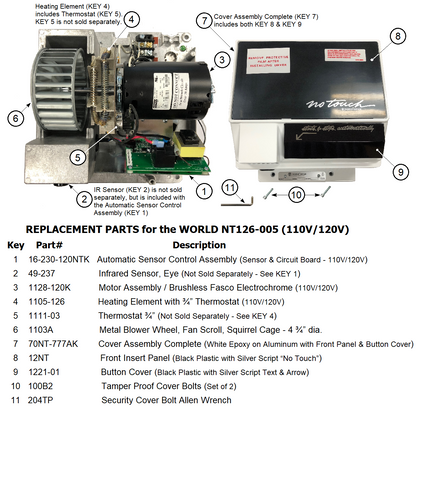 REPLACEMENT PARTS for the world NT126-005 (110V/120V)