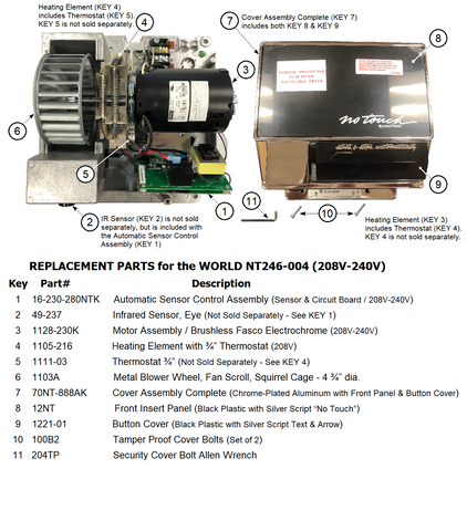 REPLACEMENT PARTS for the world NT246-004 (208V-240V)