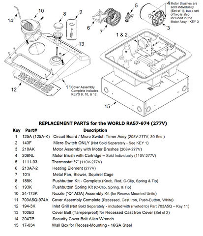 REPLACEMENT PARTS for the world RA57-974 (277V)