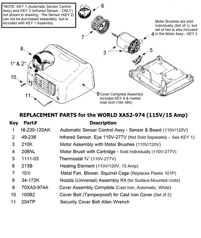 REPLACEMENT PARTS for the world XA52-974 (115V/15 Amp)