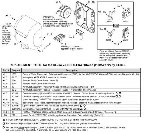 Excel XL-BW-ECO (208V-277V) XLERATOReco Hand Dryer Diagram