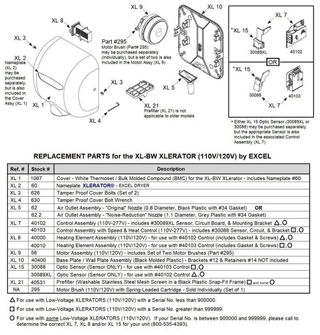 REPLACEMENT PARTS for the XL-BW XLERATOR (110V/120V) by EXCEL