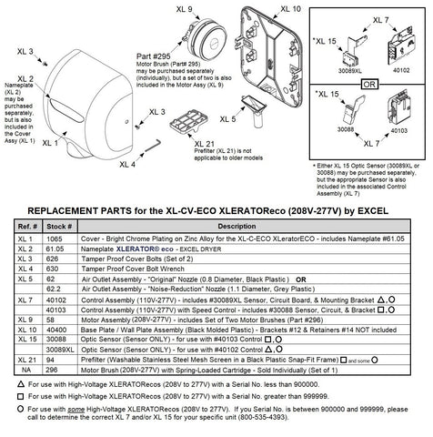 REPLACEMENT PARTS for the XL-CV-ECO Xlerator