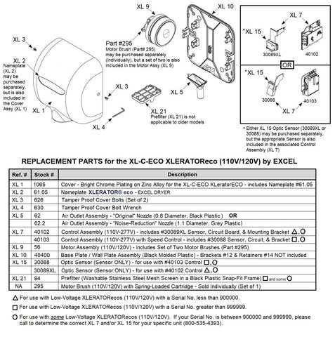 REPLACEMENT PARTS for the XL-C-ECO Xlerator