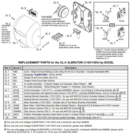 REPLACEMENT PARTS for the XL-C Xlerator
